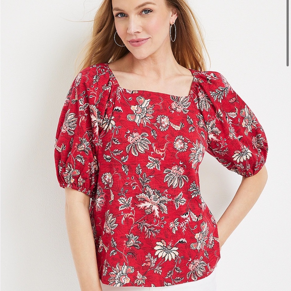 Maurices Red Puff Sleeve Blouse - Picture 4 of 7